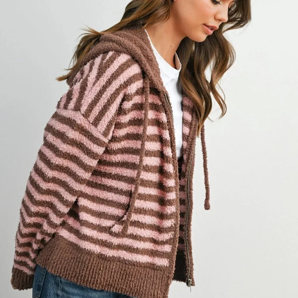 Jayden Striped Zip-Up Hooded Cardigan | Women's Fall & Winter Jacket | Striped - Picture 9 of 13
